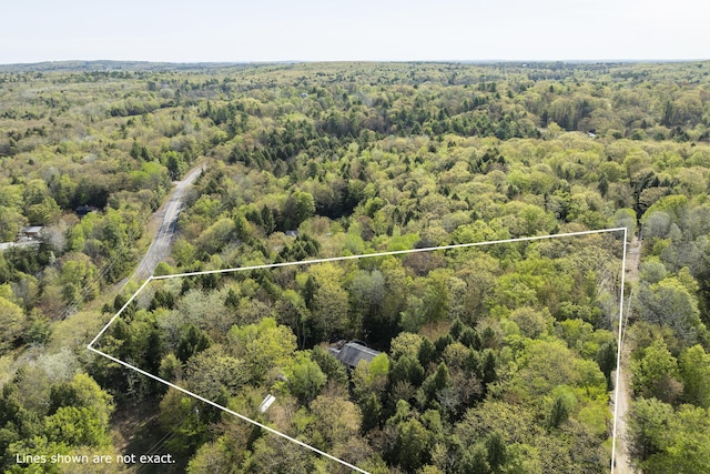 16 Hayden Hill Rd, Litchfield, ME 04350 - aerial view of property and surrounding area featuring a heavily wooded area and property parcel outlined