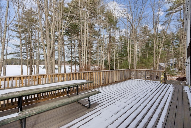 view of snow covered deck