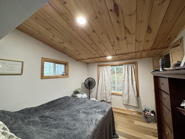 62 Main St, Hiram, ME 04041 - bedroom with wood ceiling, light wood-style flooring, lofted ceiling, and recessed lighting