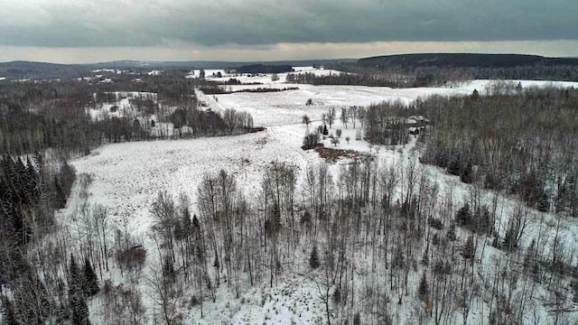 snowy aerial view featuring a mountain view