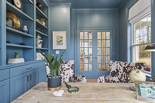 interior space featuring crown molding and french doors