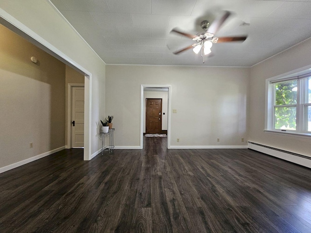 unfurnished room with ceiling fan and dark hardwood / wood-style flooring