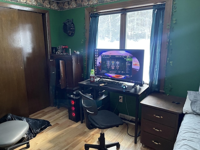 office area featuring light hardwood / wood-style flooring