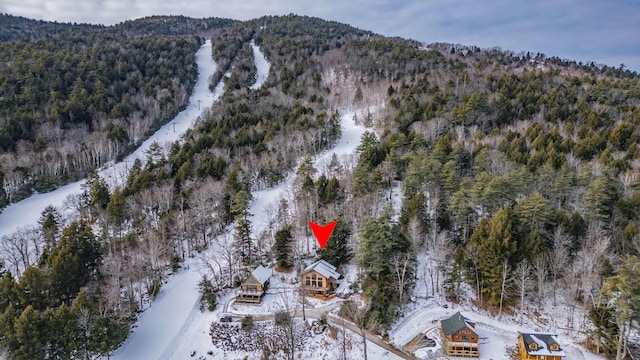 snowy aerial view featuring a mountain view