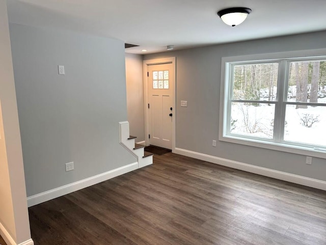 foyer entrance featuring dark hardwood / wood-style flooring