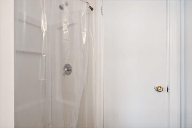 bathroom featuring a shower with shower curtain