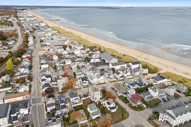 aerial view featuring a beach view and a water view