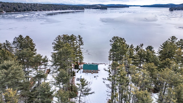 aerial view with a water and mountain view