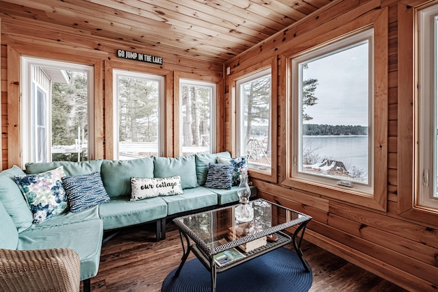 sunroom with wood ceiling