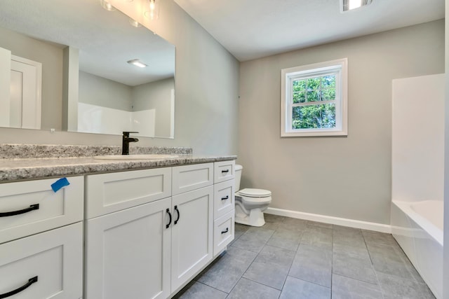 full bathroom with toilet, vanity, tile patterned flooring, and shower / tub combination