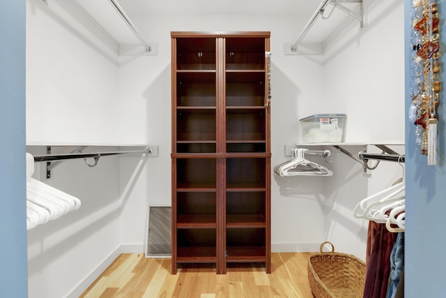 walk in closet with wood-type flooring