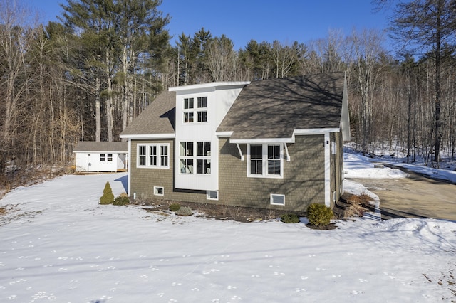 view of snow covered property