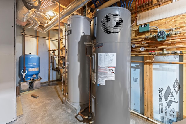 utility room featuring water heater and electric water heater