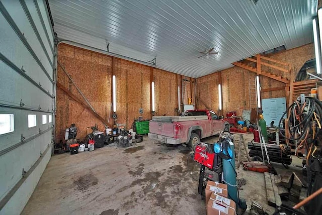 garage with ceiling fan