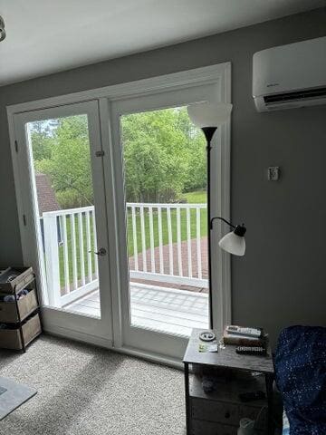 doorway with a wealth of natural light, french doors, and an AC wall unit