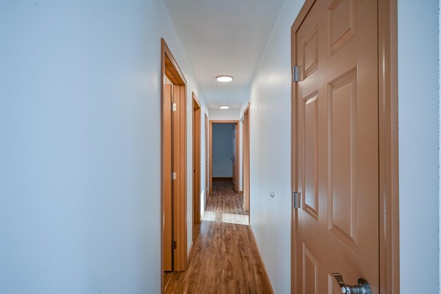 hallway with hardwood / wood-style floors