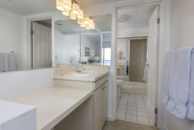 full bathroom with vanity, toilet, tile patterned flooring, and combined bath / shower with glass door