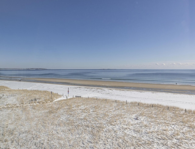 view of water feature with a beach view