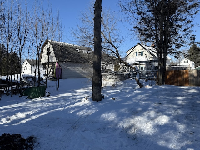 view of snow covered property