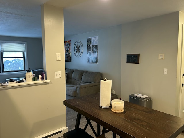 dining space featuring a baseboard heating unit