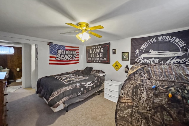 bedroom with carpet and ceiling fan