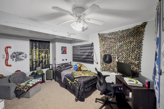 bedroom with carpet floors and a ceiling fan