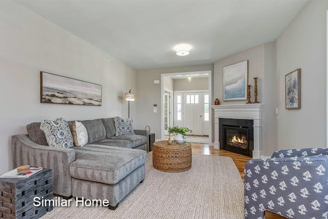 170 Buttonbush Ln Unit 21, Wells, ME 04090 - living area with wood finished floors and a glass covered fireplace