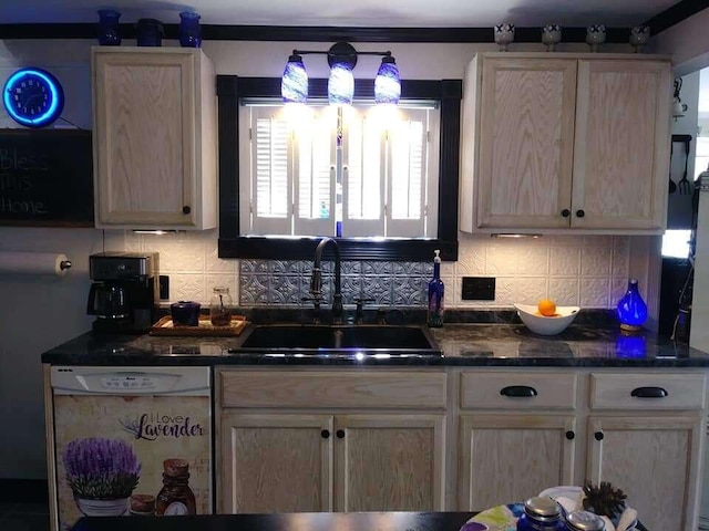 kitchen featuring dishwasher, tasteful backsplash, and a sink