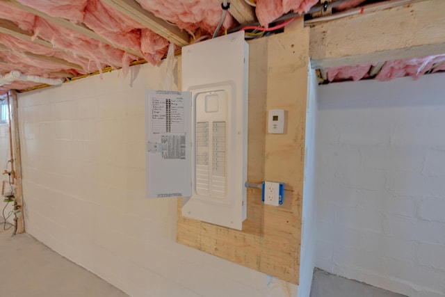 basement with electric panel