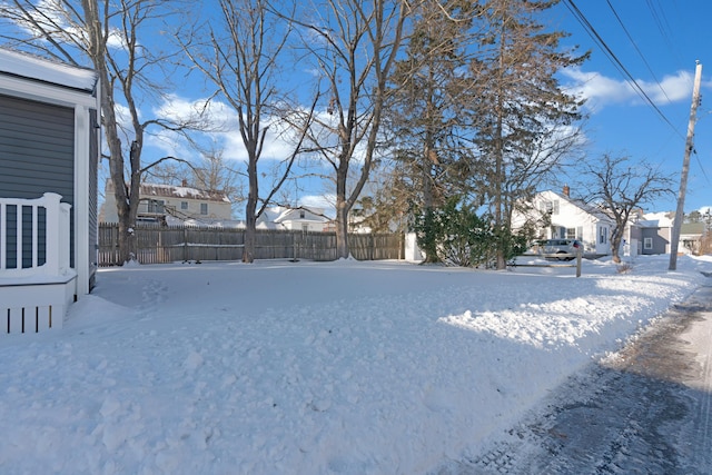 view of yard layered in snow