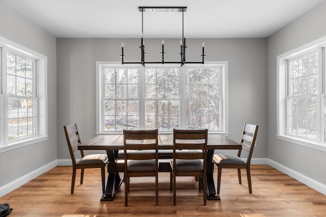 dining space featuring light wood-type flooring