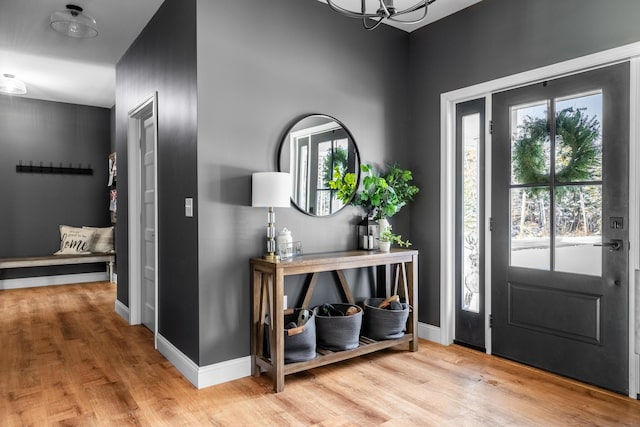 foyer entrance with light hardwood / wood-style flooring