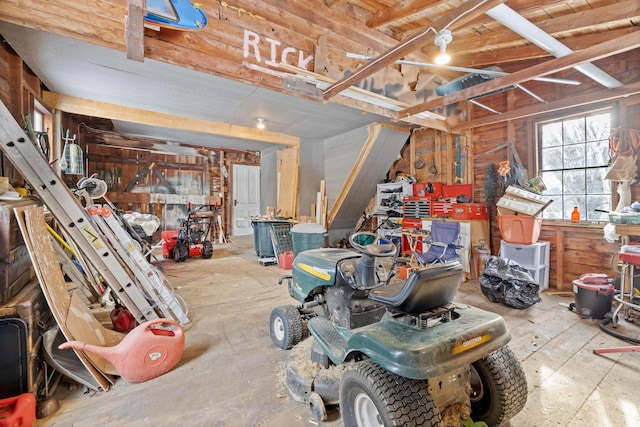 garage featuring a workshop area