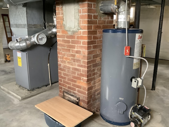 utilities featuring water heater and heating unit