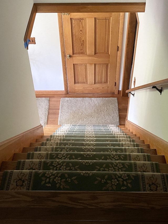 stairway with wood-type flooring