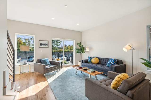 living room with light hardwood / wood-style floors