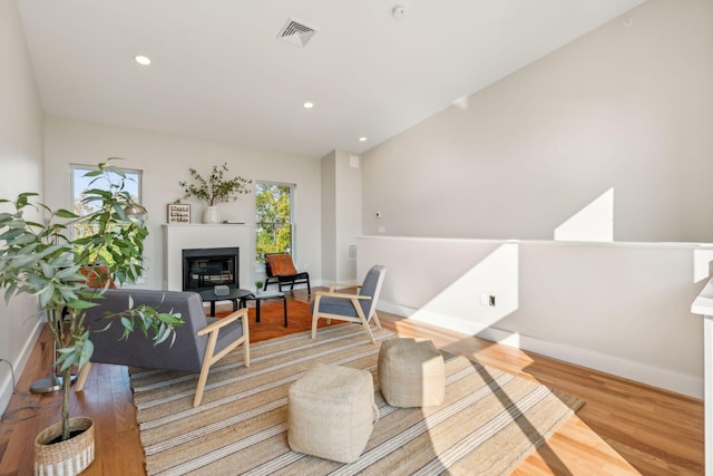 sitting room with hardwood / wood-style flooring