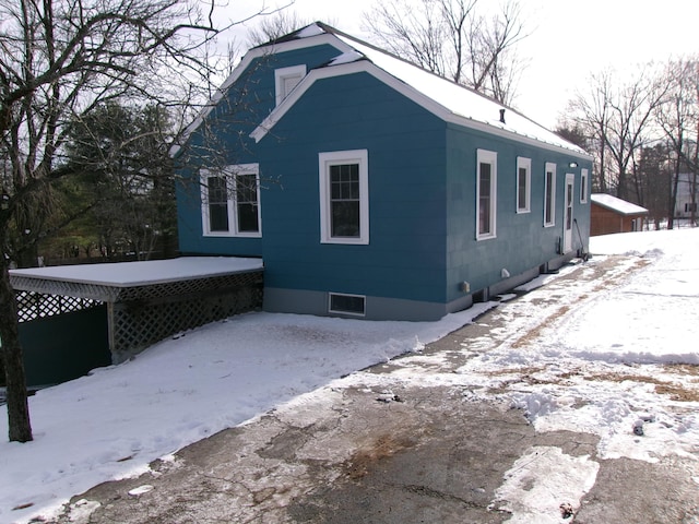 view of snow covered exterior