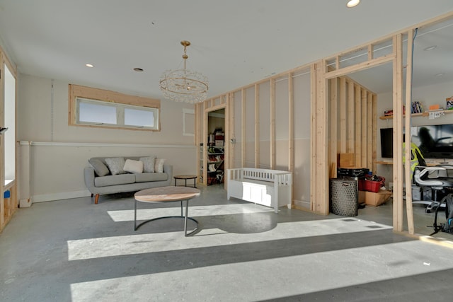 living room featuring concrete floors