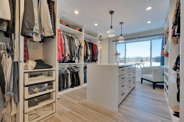 walk in closet featuring light hardwood / wood-style floors