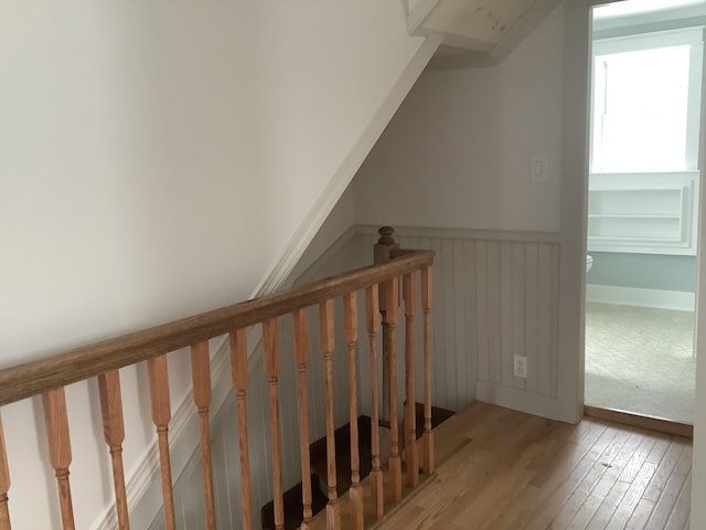 staircase featuring hardwood / wood-style floors