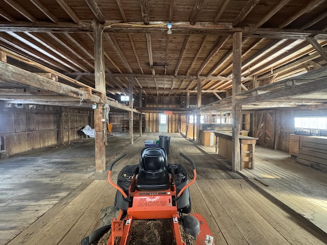 basement featuring dark wood-type flooring