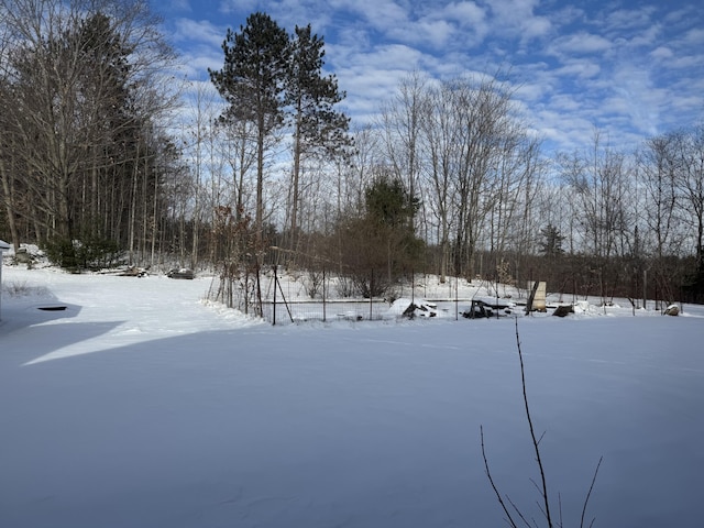 view of yard layered in snow