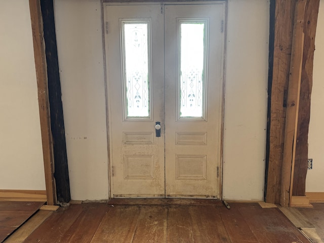 doorway with plenty of natural light and dark wood-type flooring