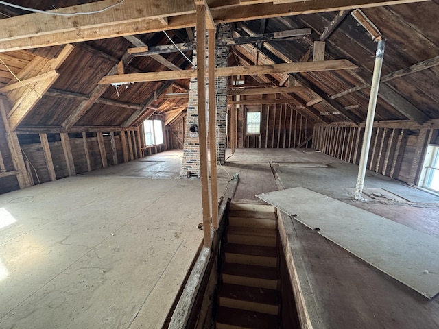 view of unfinished attic