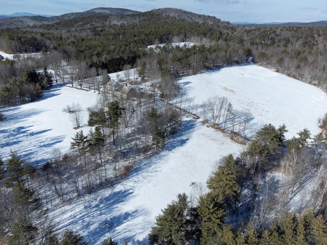 snowy aerial view featuring a mountain view