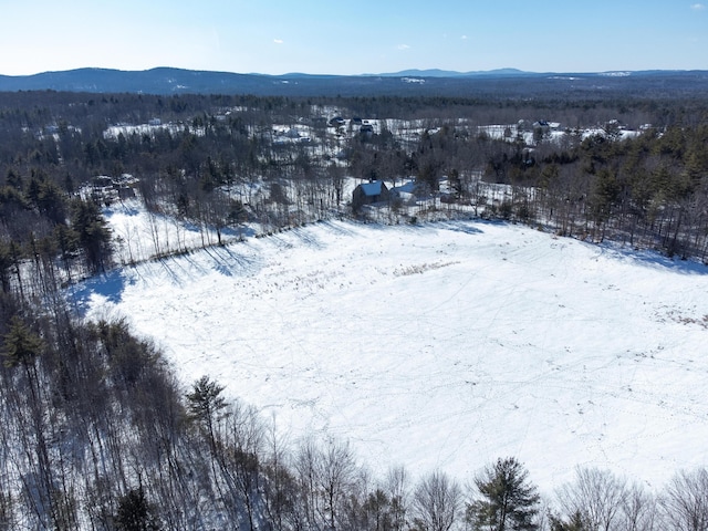 snowy aerial view featuring a mountain view