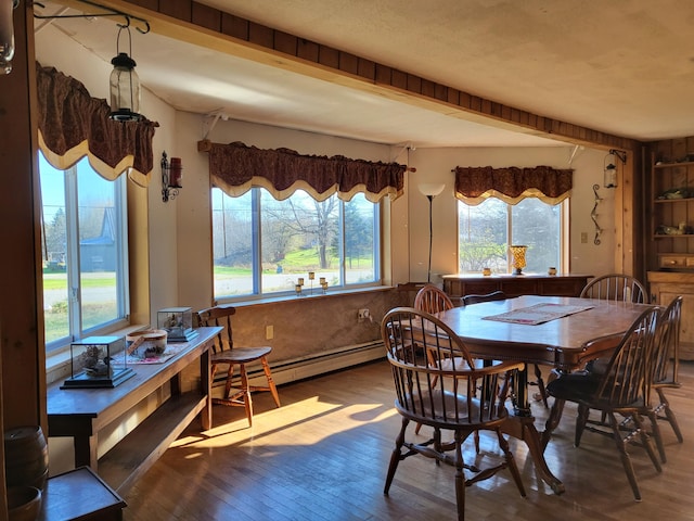 dining room with hardwood / wood-style flooring and a baseboard radiator