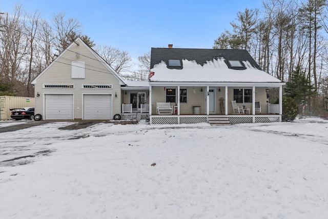 view of front of house featuring a porch and a garage