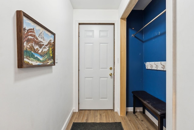 doorway to outside with wood-type flooring